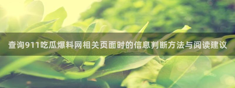 网络黑料热点：查询911吃瓜爆料网相关页面时的信息判断方法与阅读建议